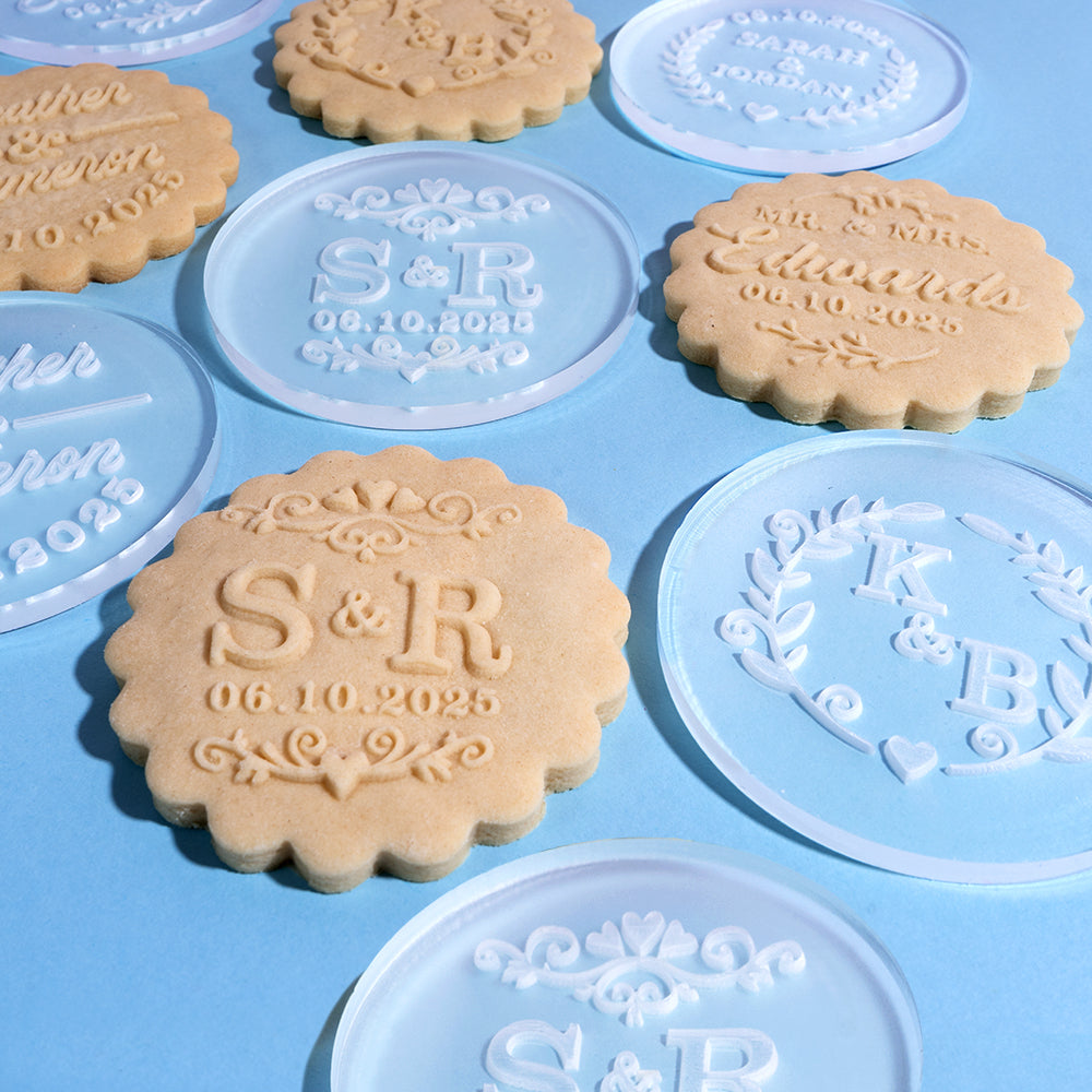 Custom Embossed Wedding Cookie Stamp - Design W6